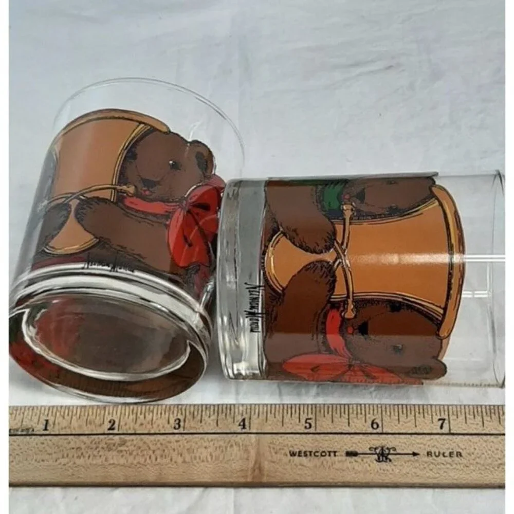 Vintage Neiman Marcus Christmas Holiday Teddy Bear Glasses Set of 6